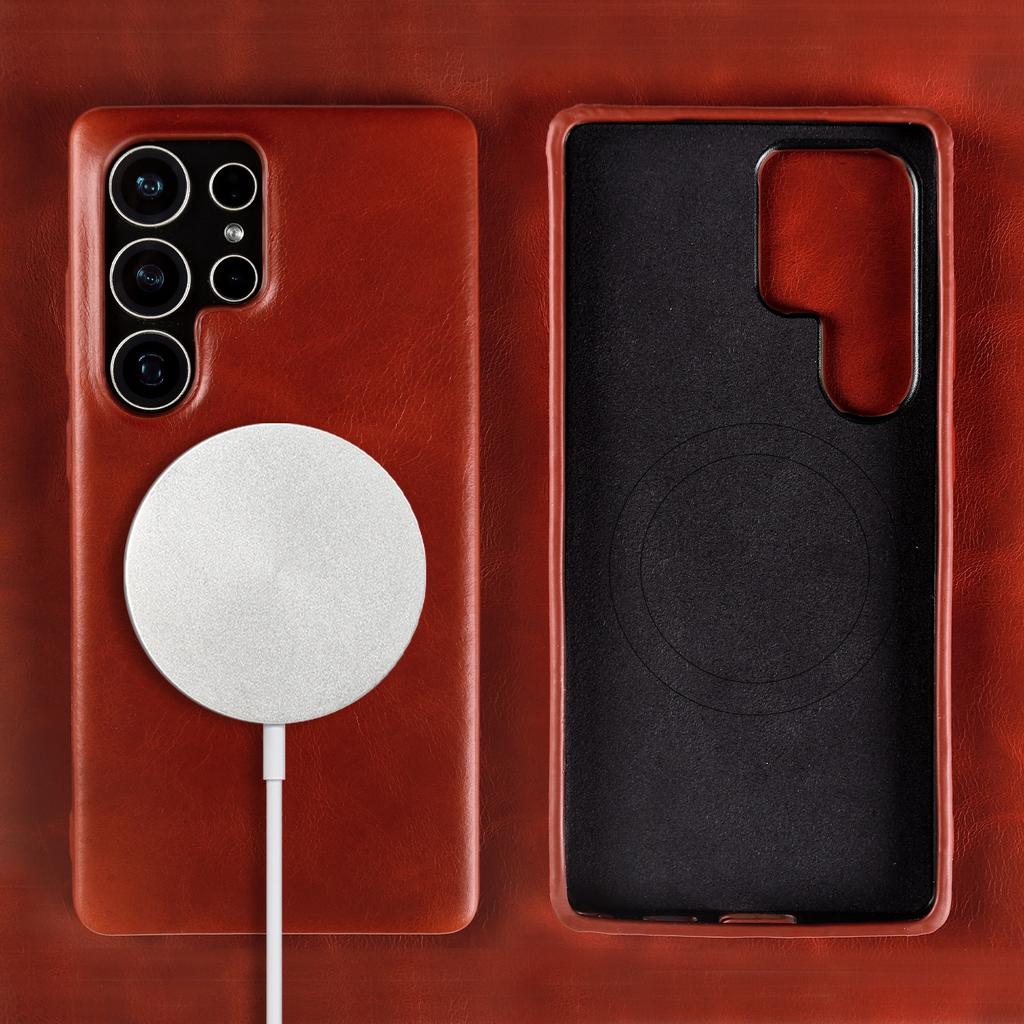 Premium Glossy Leather Full Coverage Case For Samsung S25 Ultra Galaxy S24 Plus S23 S22 S21 S20 FE Note20 S25Edge Magnetic Cover