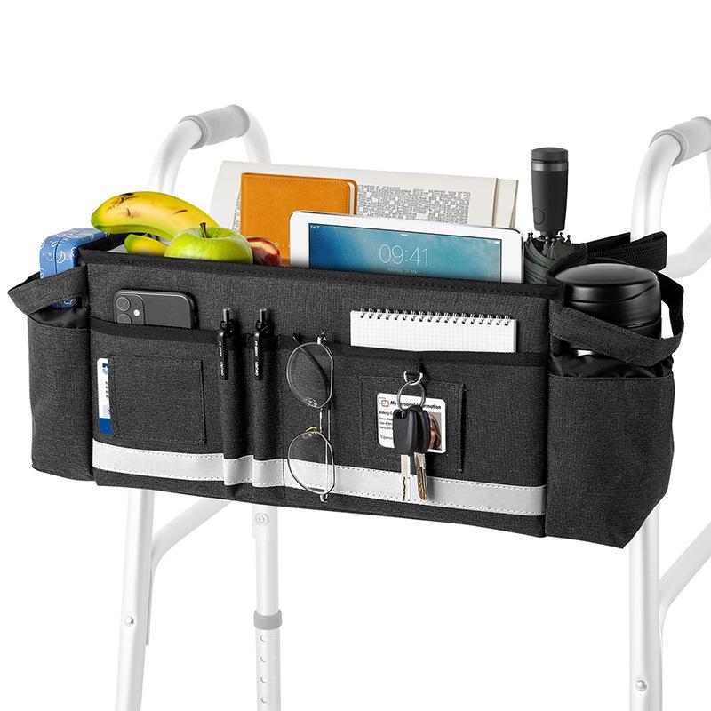 Mobility Walker Tote Bag with Large Storage Folding Design Cup Holder Organizer for Elderly Assistance