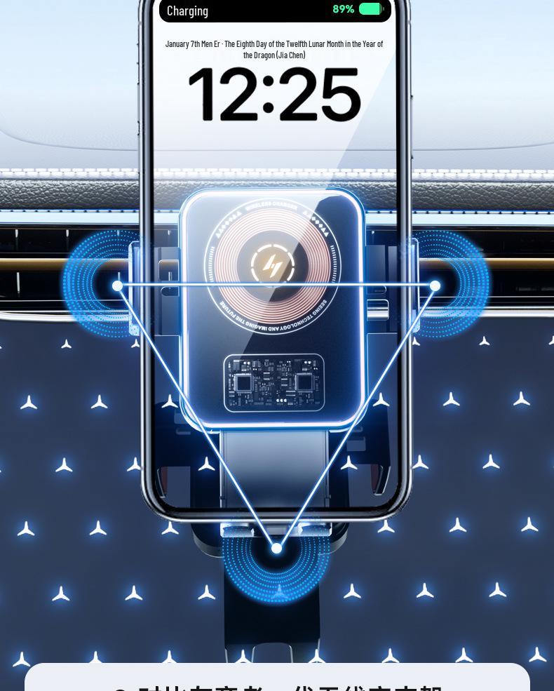 Wireless Fast Charging Car Phone Holder with Automatic Clamping & Shockproof Air Vent Mount