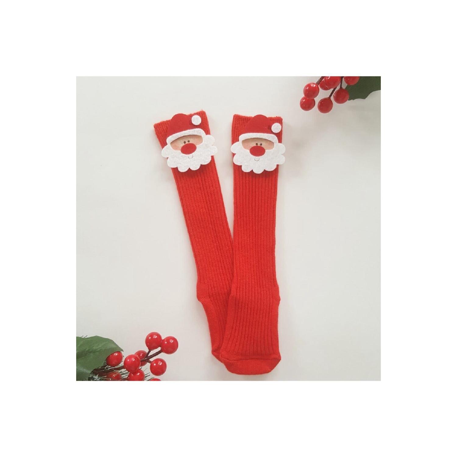 

New Year New Year Concept Knee-high Socks With Santa Claus Figure 0-2 Yaş красный