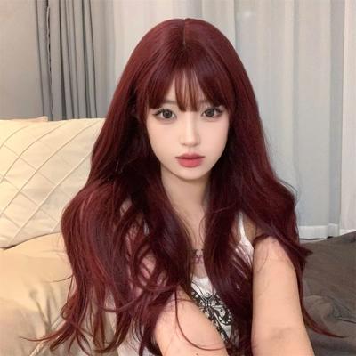 RyuuCos Long Wine Red Small Heat School Cultural Festival Women's Wig, Hair, Curly, Wig, Face, Cosplay, Resistant, Disguise, Present, Event,