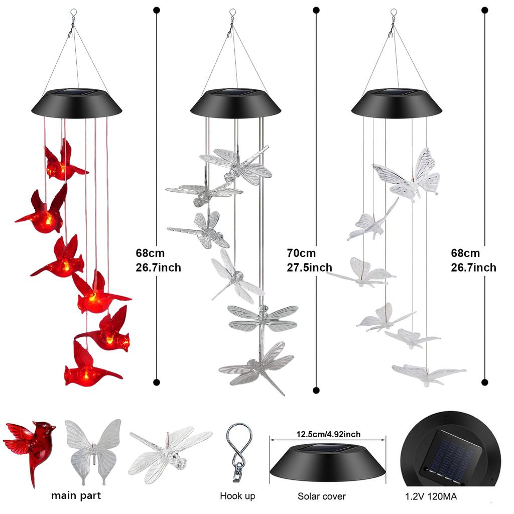 1 Stück Outdoor Solar Garten Mehrfarbig Windspiel Lichter Nordamerikanische Kardinäle Schmetterling Libelle Kolibri und so weiter