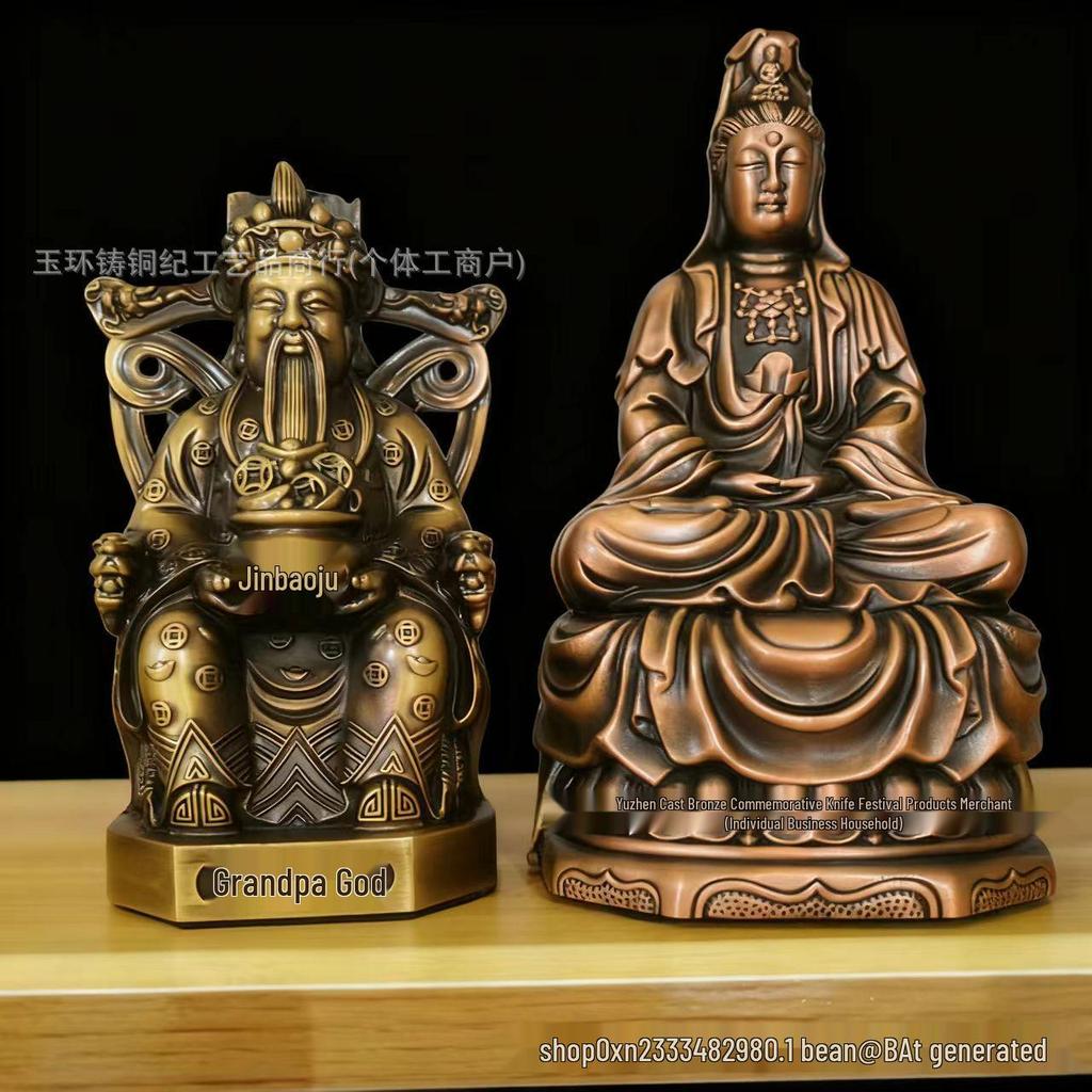 Antique Bronze Buddha and Guanyin Statue Collection - God of Wealth and Maitreya Buddha Ornaments