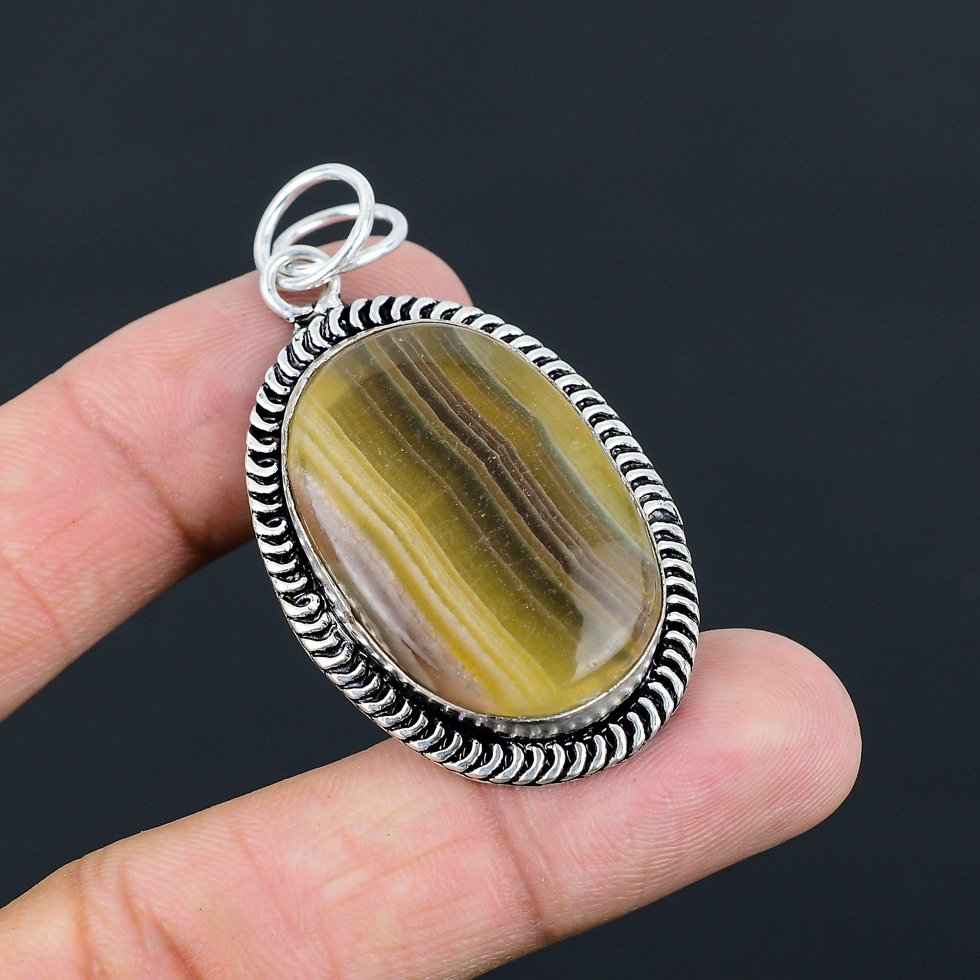 Daughters Day Deal Sterling Silver Multi Fluorite Stone Wife Bezel Boho Pendant