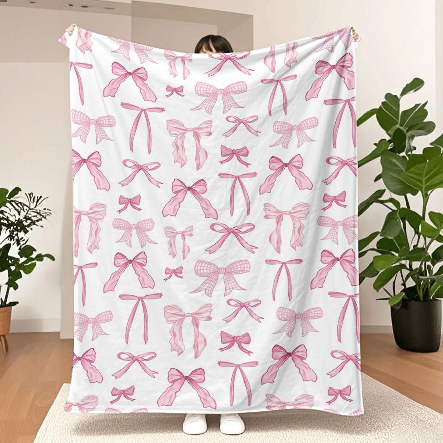 

Pink Bow Fuzzy Blanket Cute Bowknot Throw Blanket Bowtie Cozy Flannel Blanket for Valentine s Day Home Bed Sofa Couch Chair 30x40in