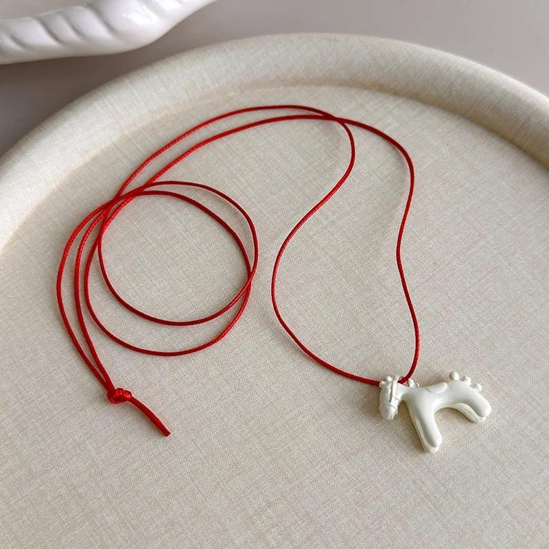 Hot Sale Horse Charm Pendant Necklace for Women Simple Adjustable Long Black Rope Sweater Chain Fashion Accessory 2026 Gifts