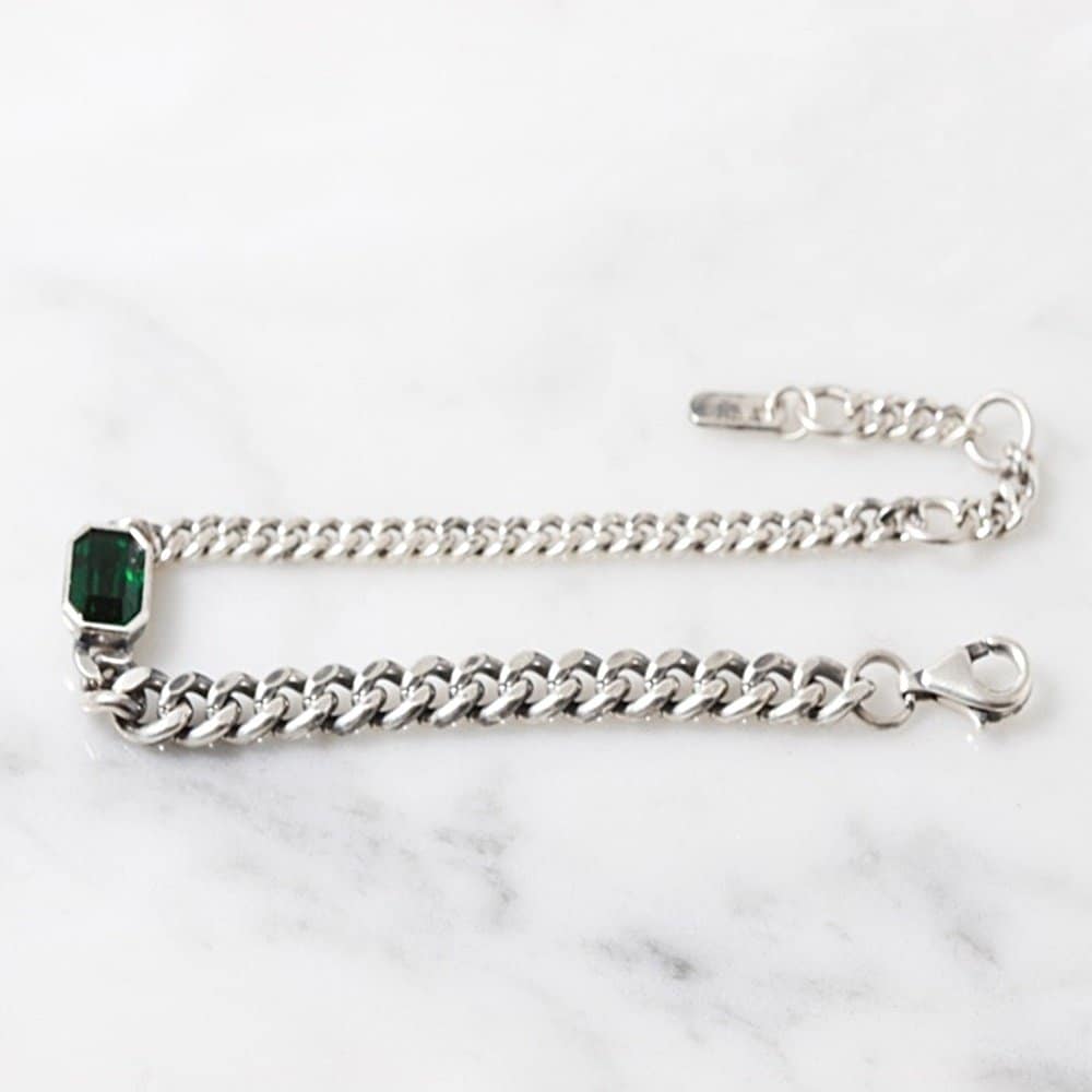 Emerald Cubic Silver Bracelet Men Women Antique 925 Silver Unisex Couple Stylish