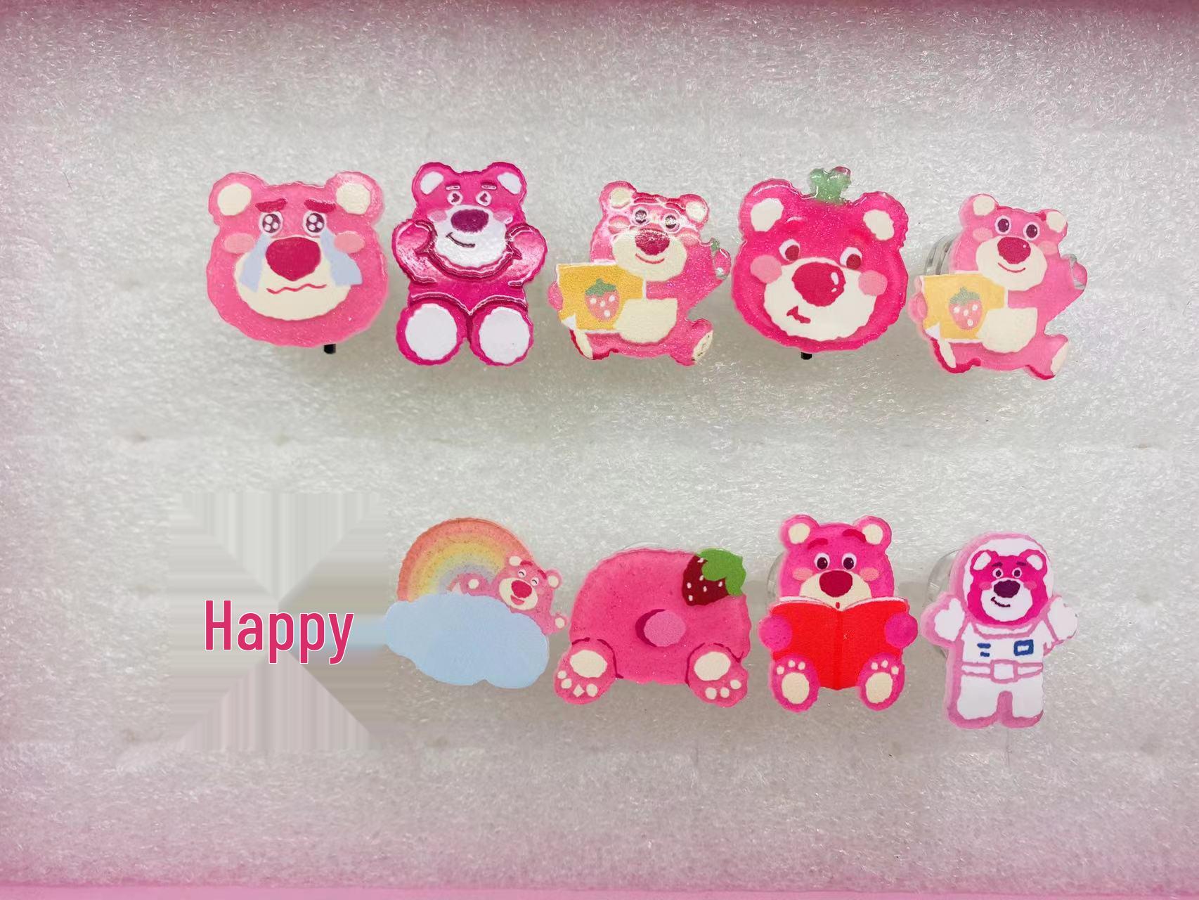 Kawaii Strawberry Bear Ring: Light-Up Cartoon Toy for Kids