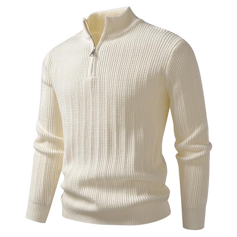 Autumn/Winter 2025 Men's Half-High Collar Knit Zipper Sweater - European American Fashion Pullover
