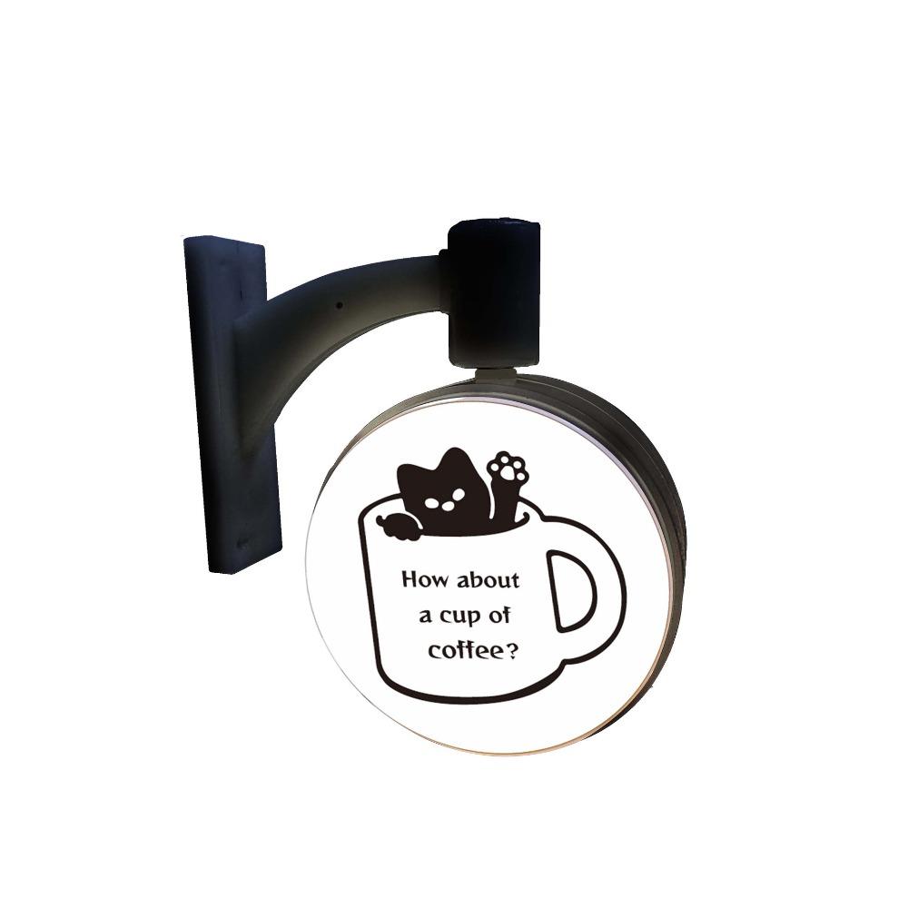 Panneau Lumineux Magnétique Coin Café Chat Dessin Animé Rotatif Miniature Autocollant Réfrigérateur Lumière Douce Rétro