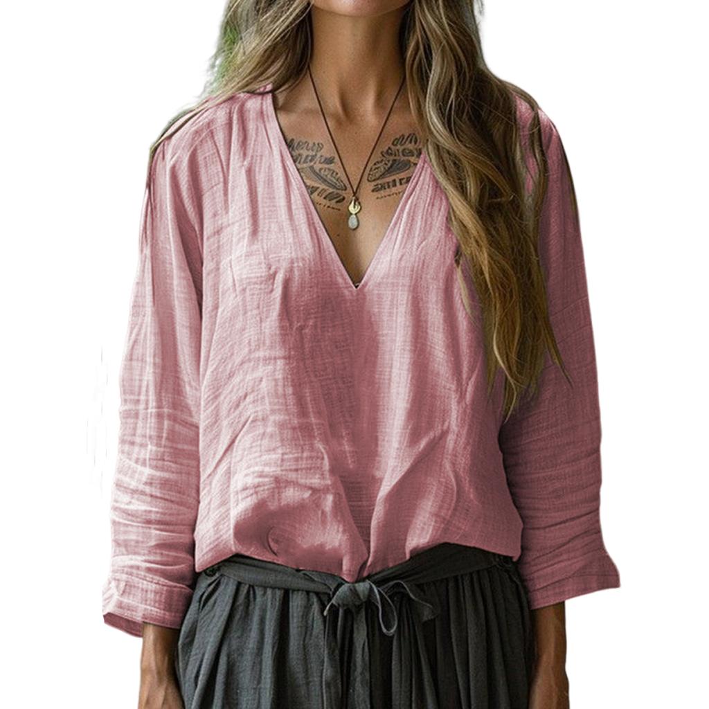 Women's Fashion Casual V-neck Long Sleeve Loose Pullover Top