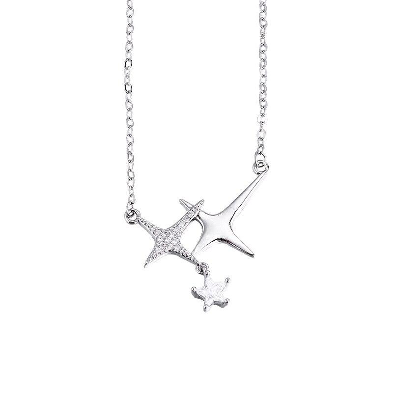 925 Sterling Silver Link Chain Zircon Cross Star Charm Necklace Pendant For Women Wedding Girls Jewelry Accessories Dz932