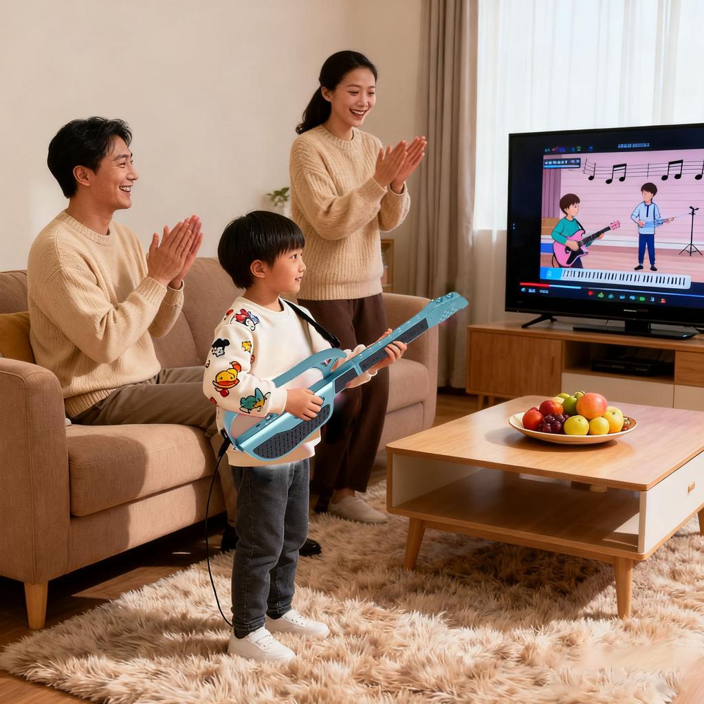 Kids Foldable Guitar Auto Tones Switchable Electric Stringless Guitar Toy Musical Instrument for Beginner Green