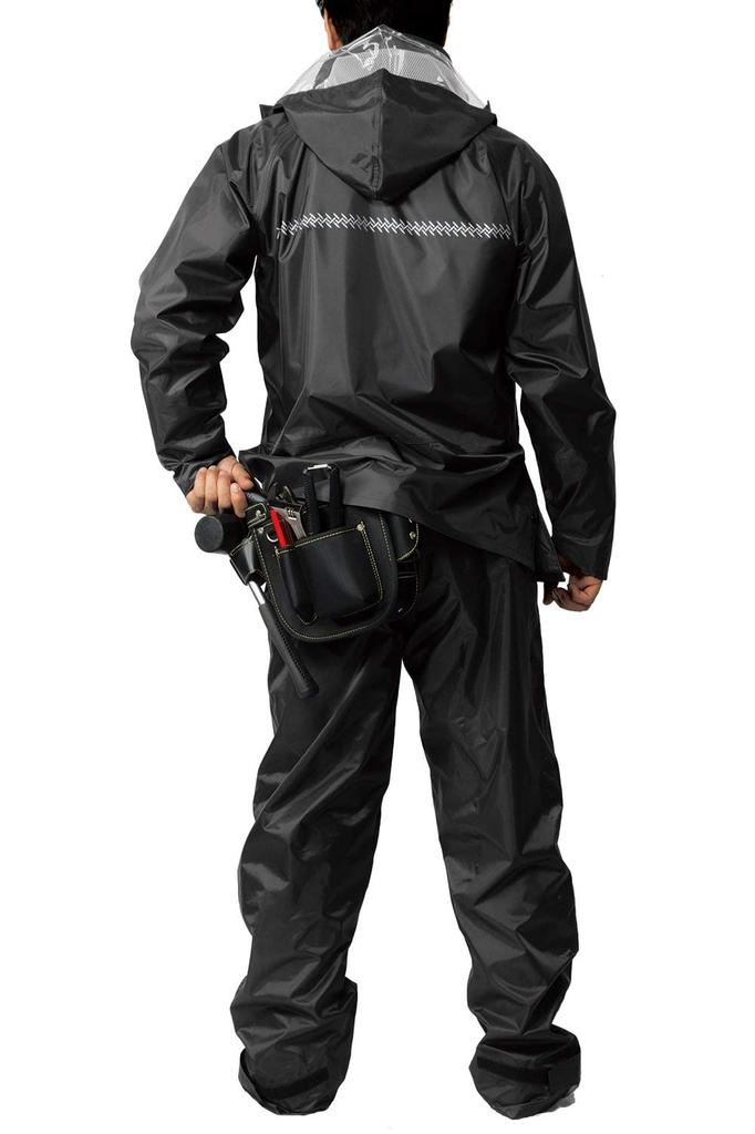 Men's Rain Suit (Water Resistance: 10,000mmH2O), Double Sleeves, Adjustable Hem Tape, Reflective Print on Back, Water-Resistant, Black, AS-4000-EL