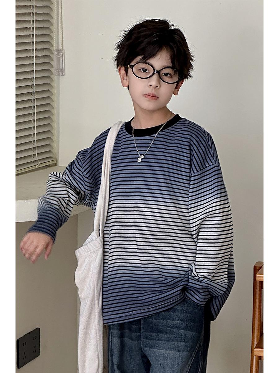 

Пуловер с длинным рукавом и круглым вырезом для мальчиков, в полоску, с эффектом тай-дай - Мода осени 2025 140cm