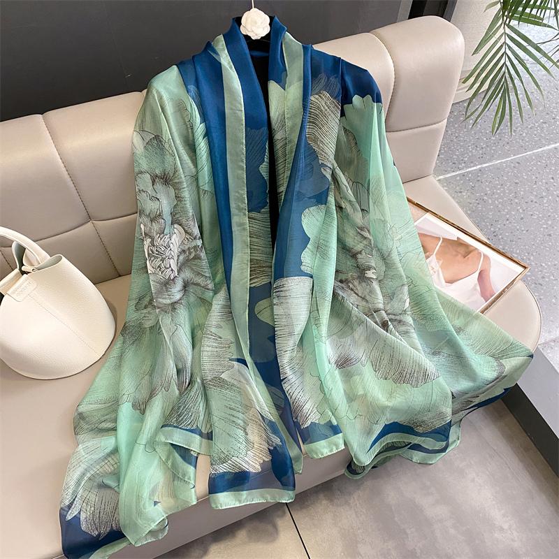 New Spring Large Female Summer Silk Thin Hijab Wraps Women Elegant Floral Scarf Shawl Pashmina Beach Stoles Bufanda Foulard