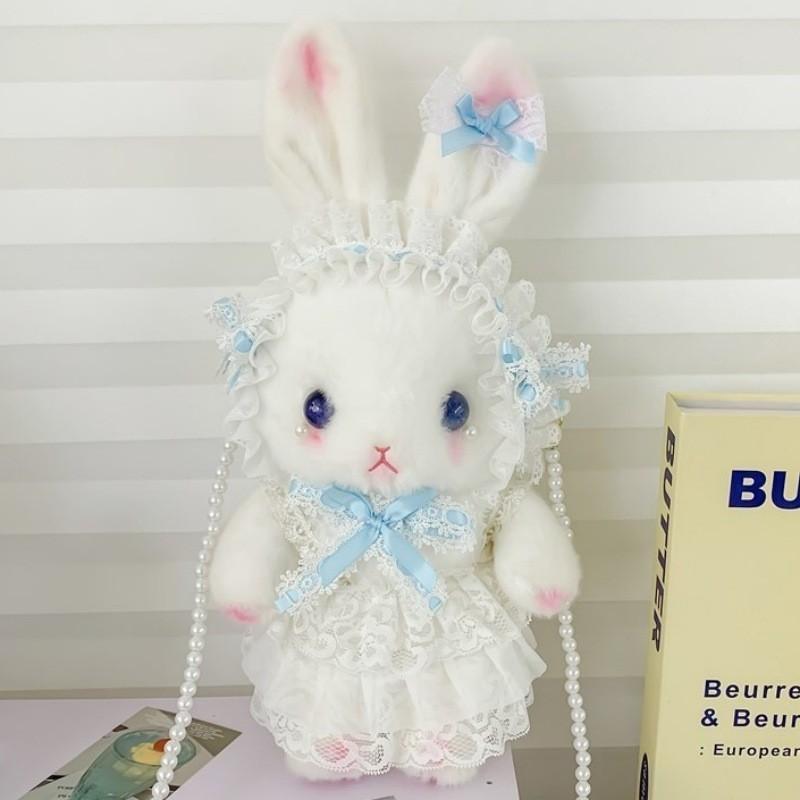 Cute Lolita Plush Bunny Backpack With Butterfly Bow For Girls Daily Use