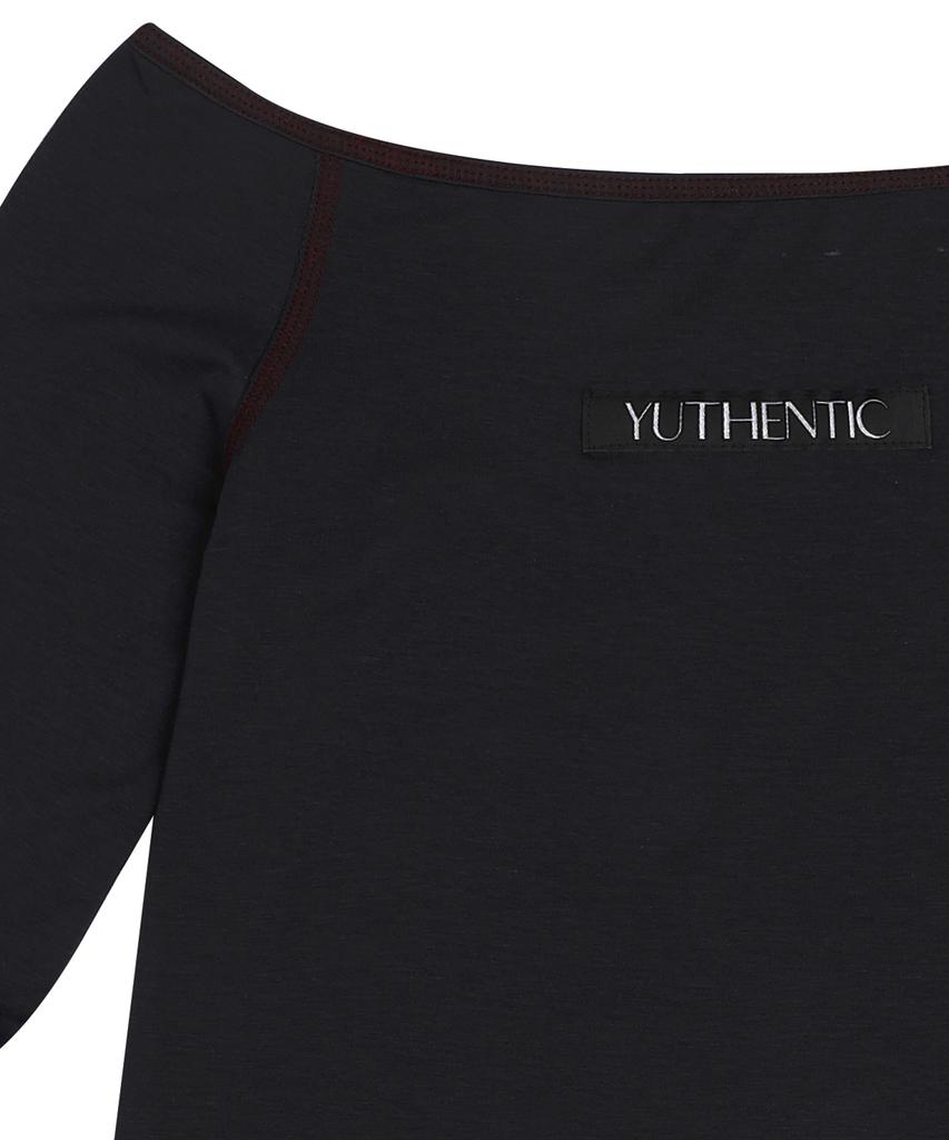 Yusentig Stitch Off-Shoulder T-Shirt Charcoal Gray Aw5Xe2329E