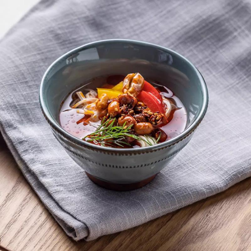 Retro Solid Color Large Ceramic Noodle Bowl - Creative Soup Bowl for Home or Noodle Shop