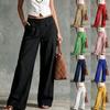 Pantaloni Larghi a Vita Alta da Donna Casual Monocolore Vestibilità Larga Lunghi con Tasca Multicolore Opzionale