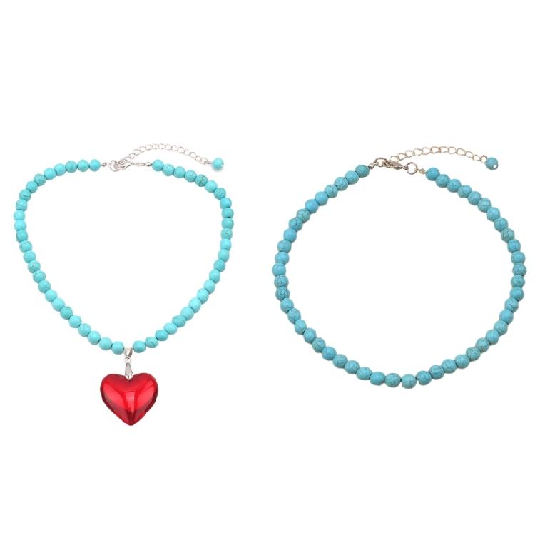 Trendy Collar Chains with Beads Heart Pendant Choker Elegant Turquoise Neckchain