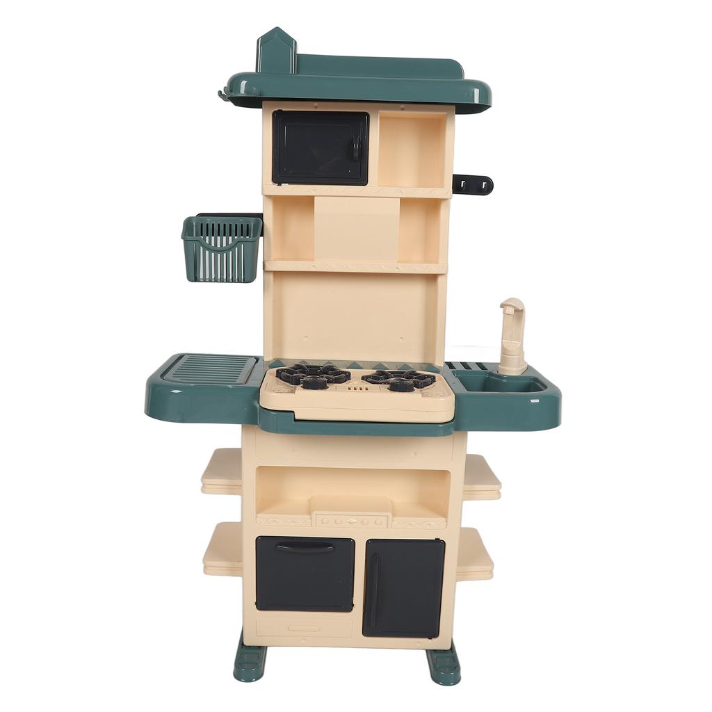 Set Jucărie Bucătărie Copii Lumină Sunet Alimente Veselă Oală Gătit Copt Jucărie Joc de Rol Verde