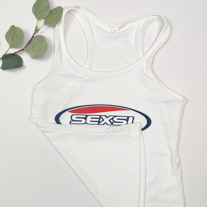 Débardeurs Y2K High Street Blanc Coquett Bretelles Fines Hauts Gyaru Mode Acubi Hauts pour Femmes Sexy Imprimé Lettres pour Femme