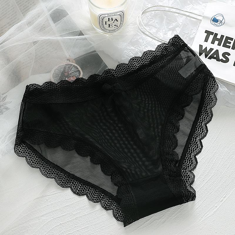 Lace Edge Women's Seamless Sexy Mesh Panties with Bowknot
