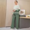 Otoño Invierno Mujer Casual Rayado Punto Suéter Pantalón Conjunto de Dos Piezas Manga Larga Jersey Tops y Pantalón de Pierna Ancha Chándal