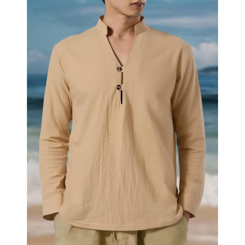 Men Stand Collar Long Sleeve Casual Shirt