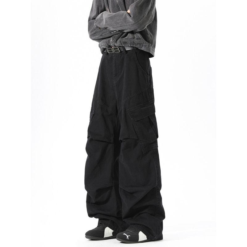 American-Style Pleated Deconstructed Cargo Pants for Men, Winter Trendy Outdoor Sports Casual Long Pants, High Street Loose Straight-Leg Trousers