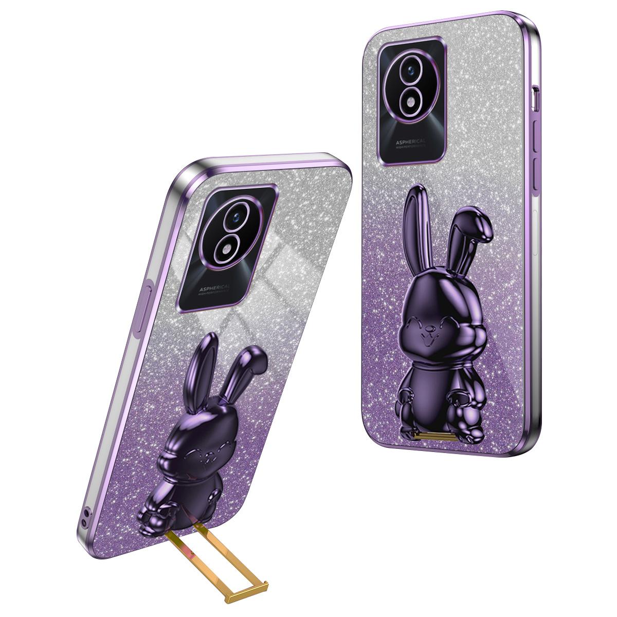 

TPU+PC Case for vivo Y11 (2023) Rabbit Design Protective Phone Cover with Kickstand Purple