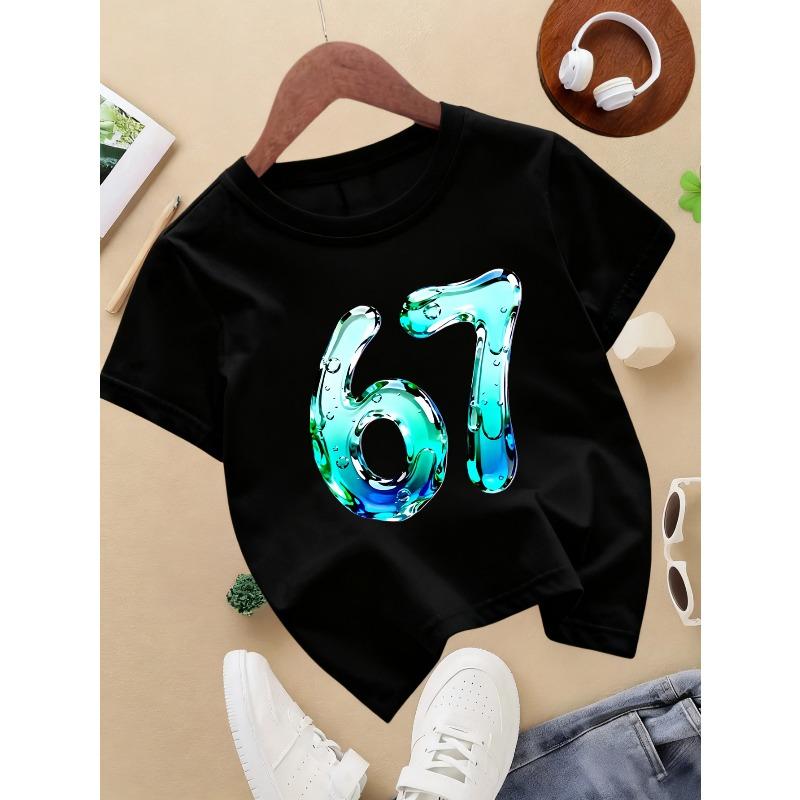 European Sizes 1pc, Summer Casual Girls' Round Neck Short-Sleeved T-Shirt, Soft, Skin-Friendly, Fashionable, Versatile, Cute, Fun