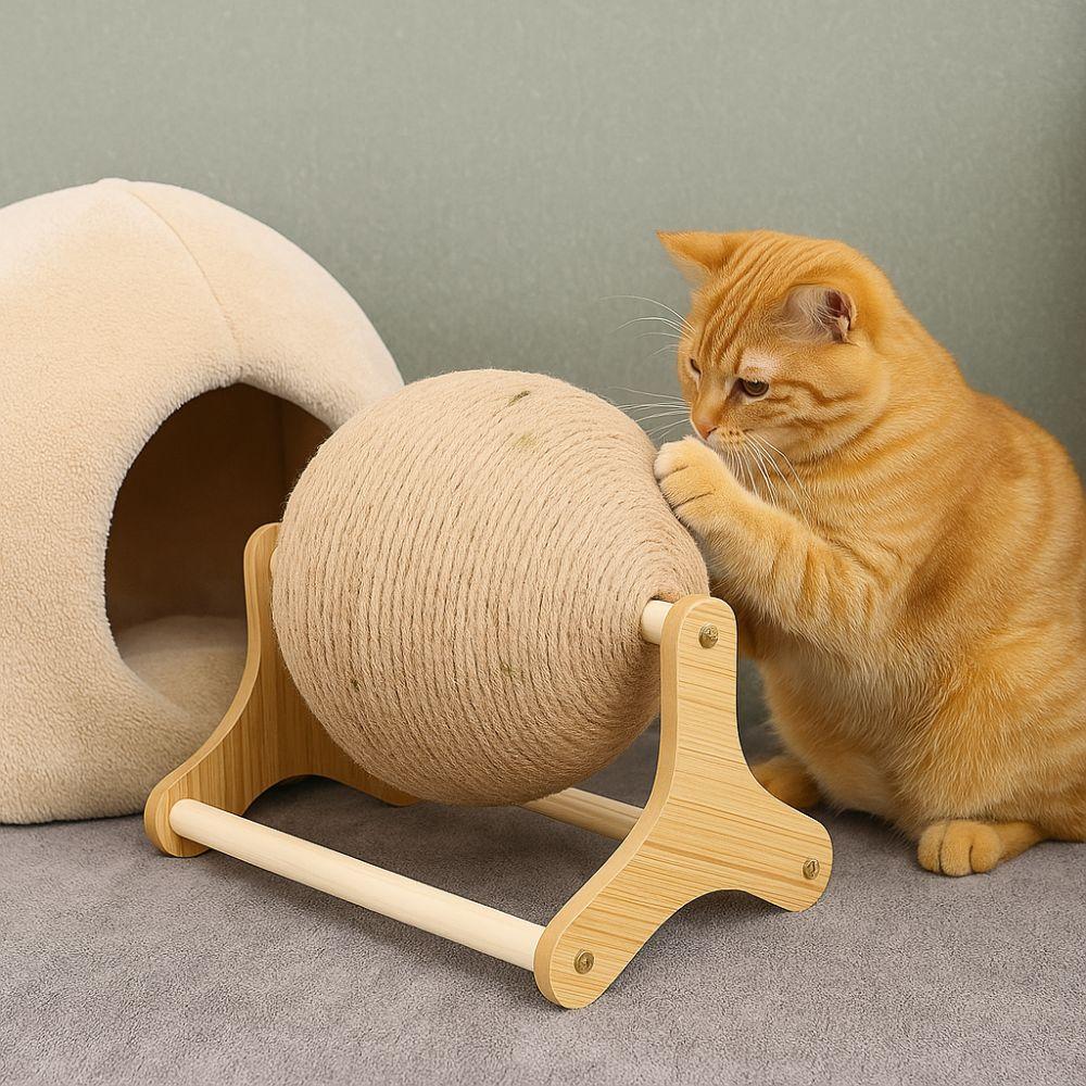 Wooden Cat Scratching Ball Toy Non-Slip Cat Scratching Board  Relieve Boredom
