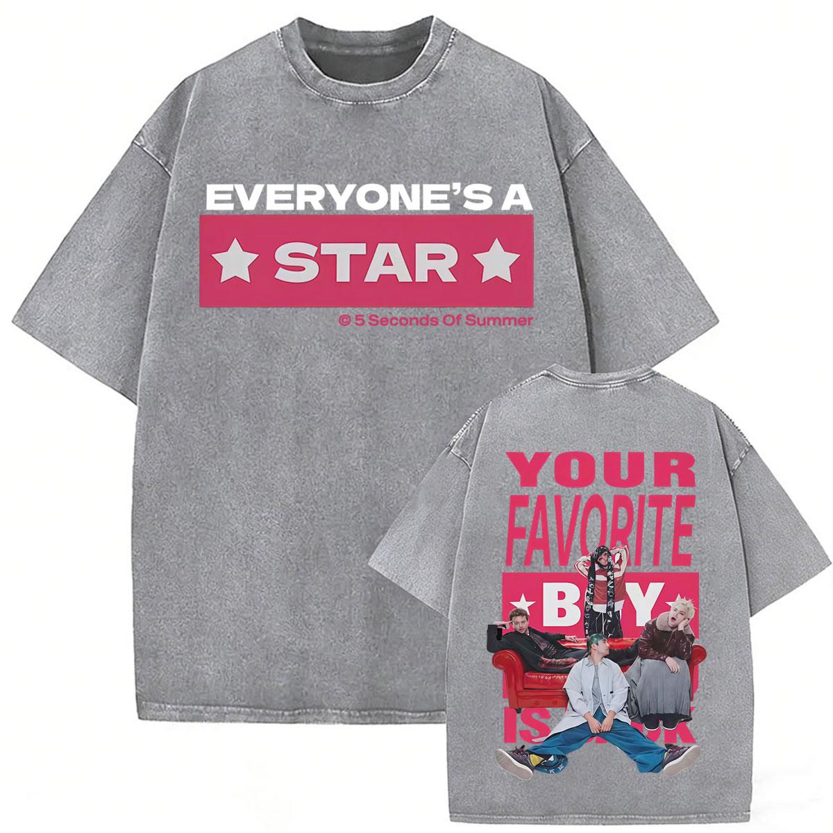 

Seconds of Summer Everyones A Star World Tour Vintage Washed Tee Shirt Men Women Fashion Casual Cotton Oversized Tshirt S