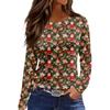 Women's Fashion Hem Slit Casual Christmas Printed Round Neck Long Sleeve Top