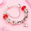 Mickey Minnie Heart-Shaped Drip Oil Bracelet with Red Crystal Charm
