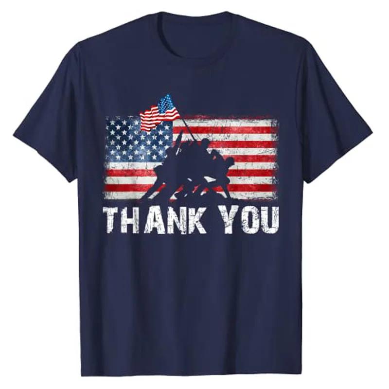 Patriotic American US Flag Thank You Memorial Day Veteran T-Shirt USA Proud Graphic Tee Tops 4th of July Clothes Novelty Gifts