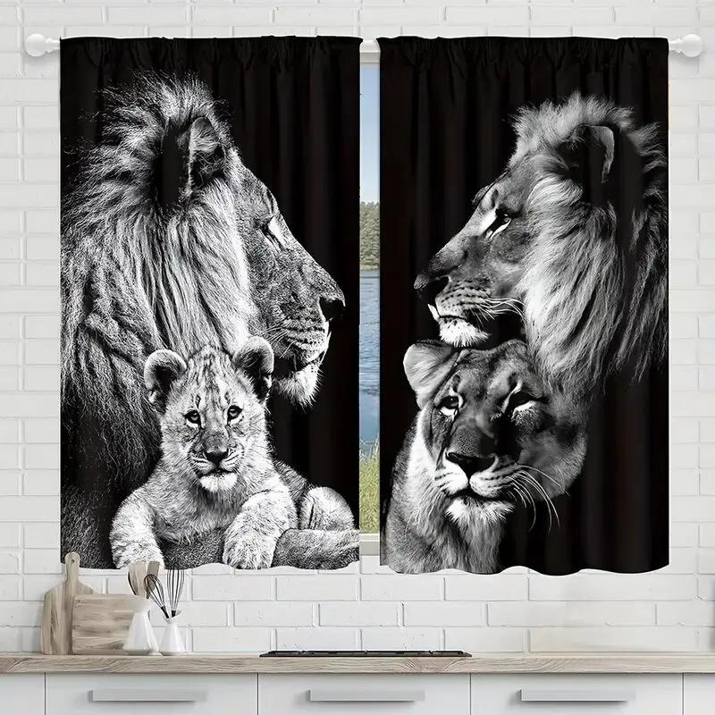 Black Male Female Lion Pattern Printed Curtains Bedroom Living Room Home Decoration Curtain For Great Made Of Polyester