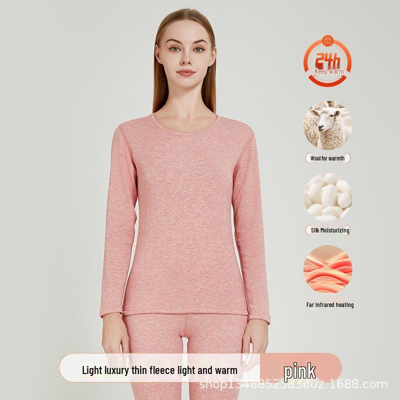 Men's and Women's Wool Silk Thermal Underwear Set: Thin Fleece, High Elastic.