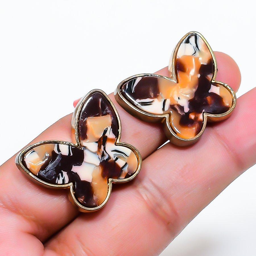 Natural Montana Agate Gemstone Brass Jewelry Earring 0.87 RE-90