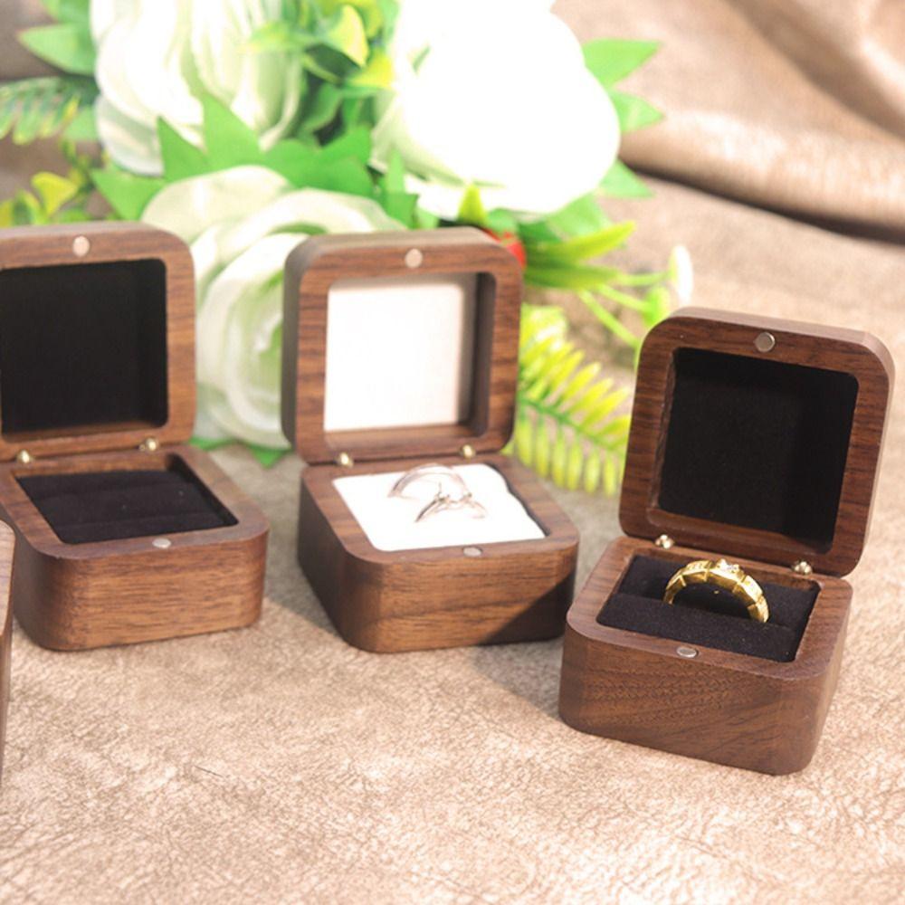 Square Rings Bearer Box 1/2 Slots Jewelry Organizer Simple Rings Display Case  Couple