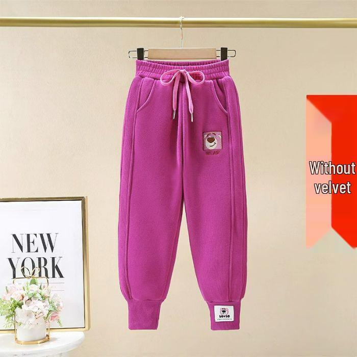 Kuromi Girls' Fleece-Lined Sweatpants - Cartoon Print, Warm & Thick, Cuffed for Spring/Autumn