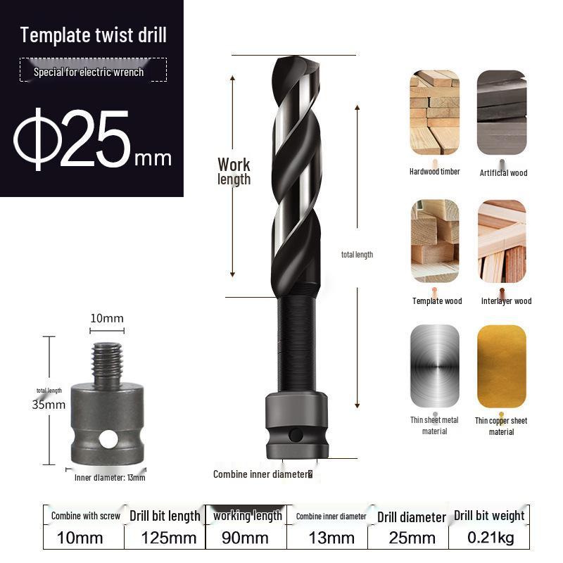 Woodworking Twist Drill Bit & Conversion Sleeve for Fast Hole Punching with Electric Wrench