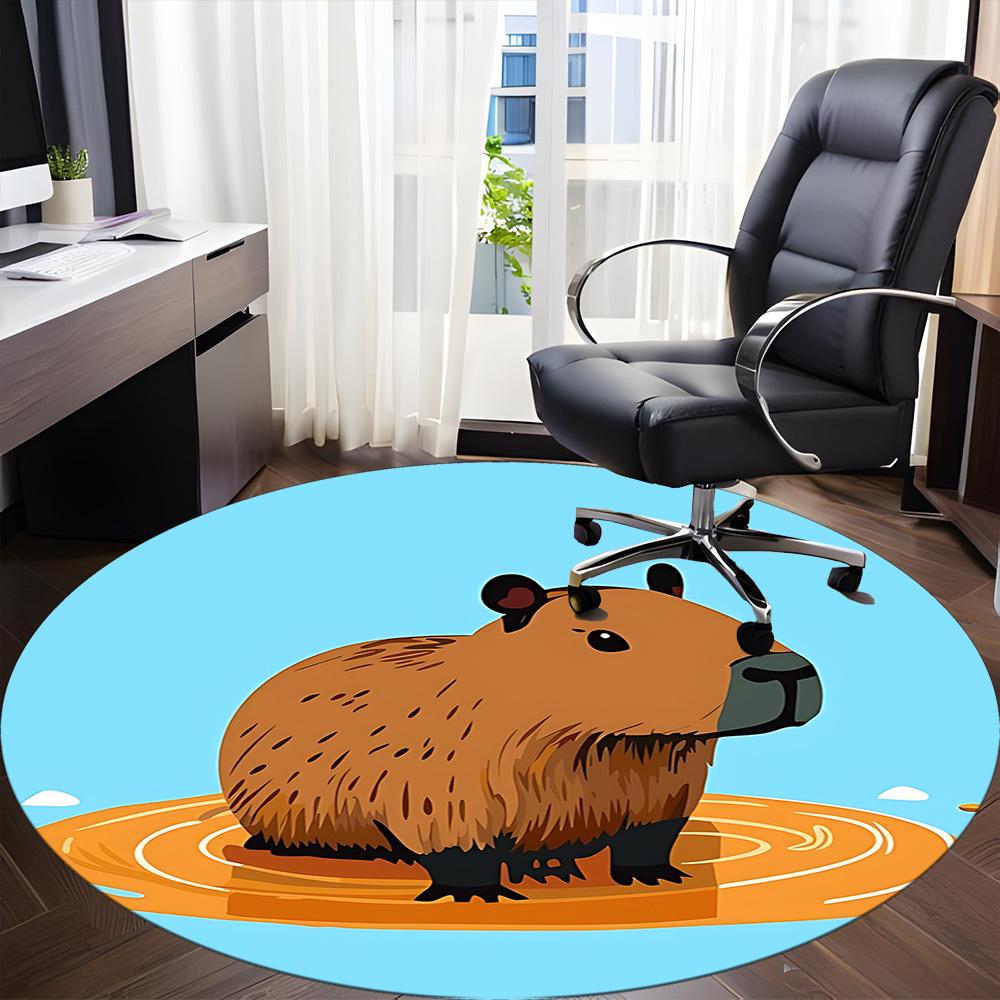 1PC Capybara Water Office Round Area Rug, Mat Suitable For Office, Under Office Chairs Bedroom Living Room Home Decor, Room Deco