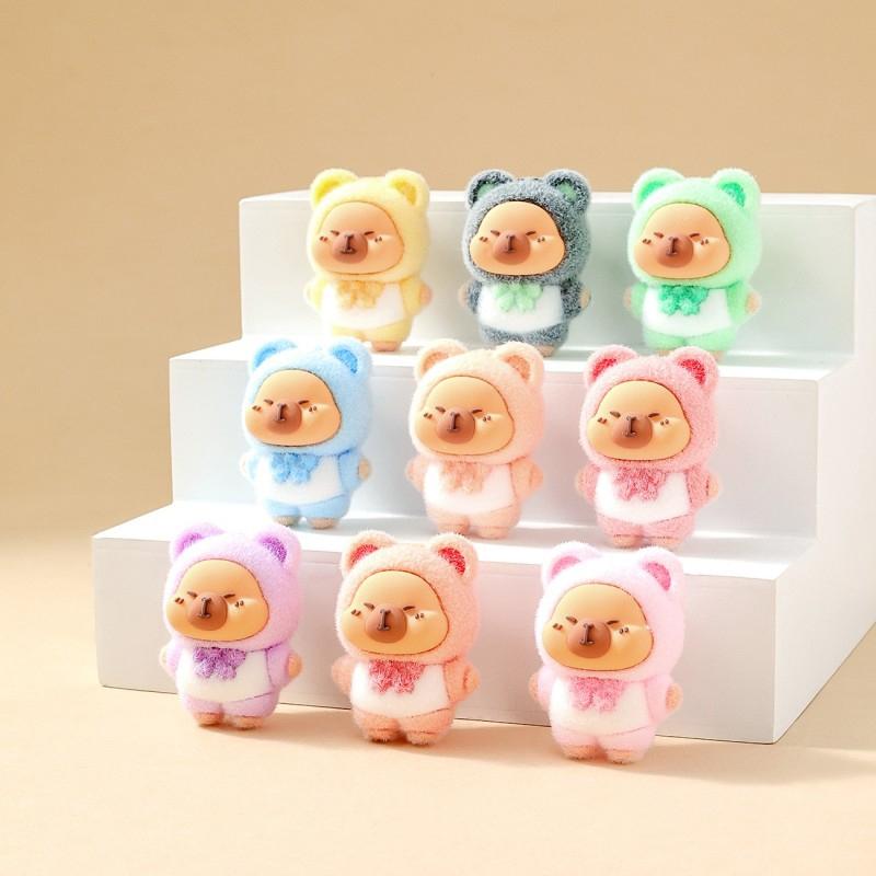 Mini Dora Blind Box Flocking Capybara Doll Model Cute Cartoon Figures Desktop Ornaments Creative Christmas Gift Party Favors