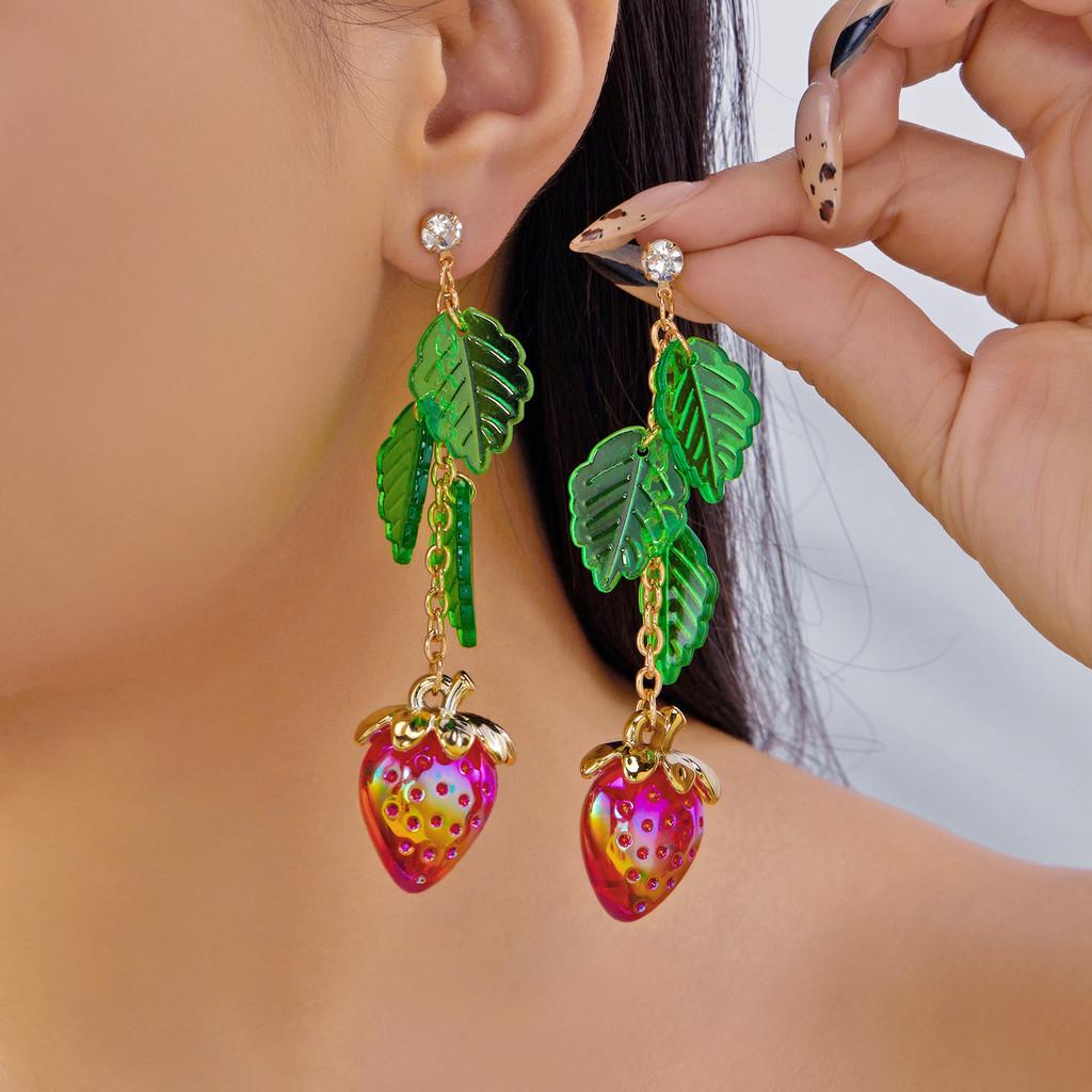 Flower Earrings Alloy Pearl Drop Jewelry For Women With Fruit Design For Casual Wear