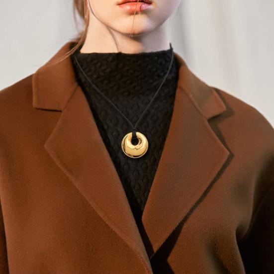 Boho Style Necklace Stainless Steel Ring Pendant Hypoallergenic Necklace Adjustable Black Cord Necklace Jewelry Gift for Him Her