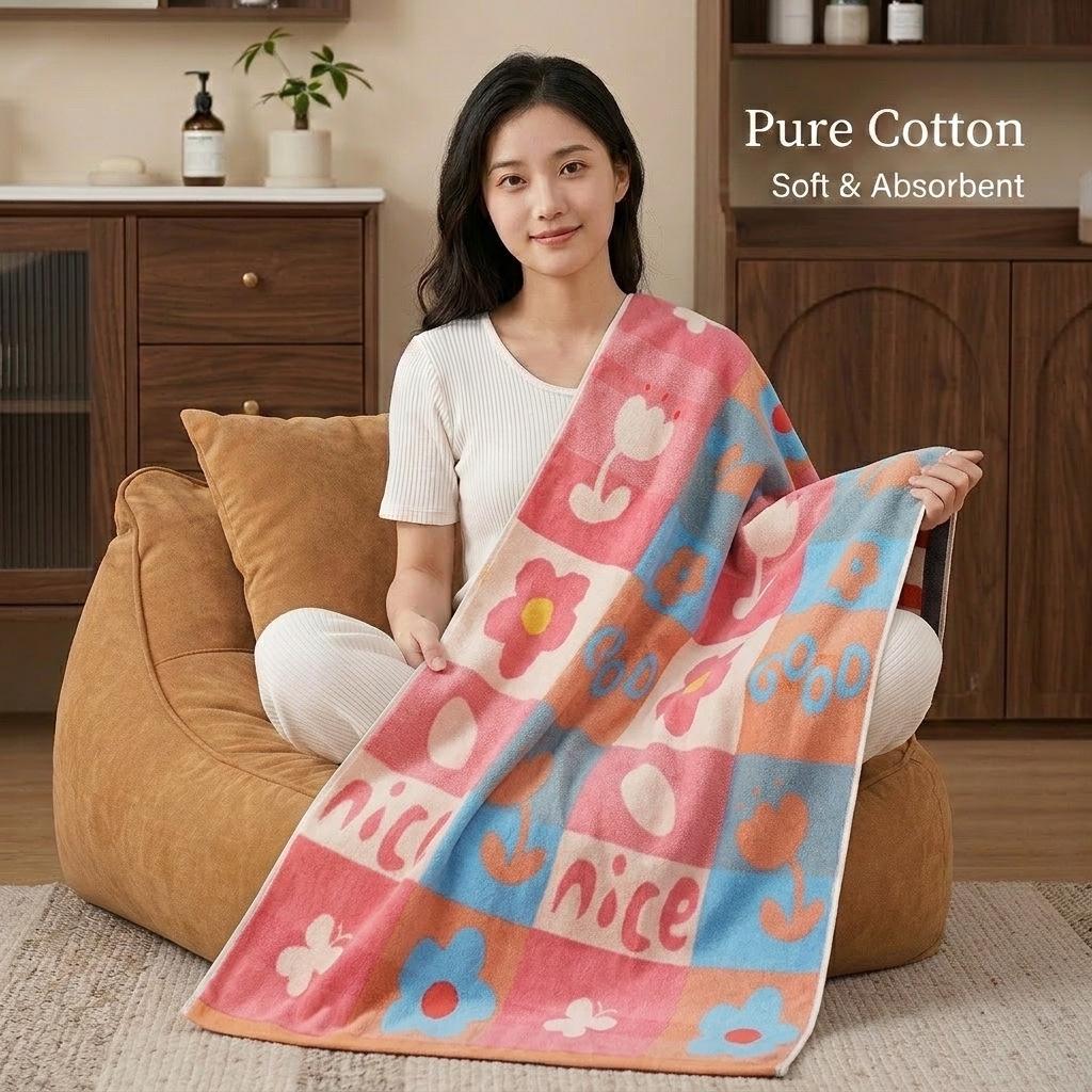 Large Grade A Yarn-Dyed Jacquard Cotton Bath Towel - Thick, Absorbent, Adult Style