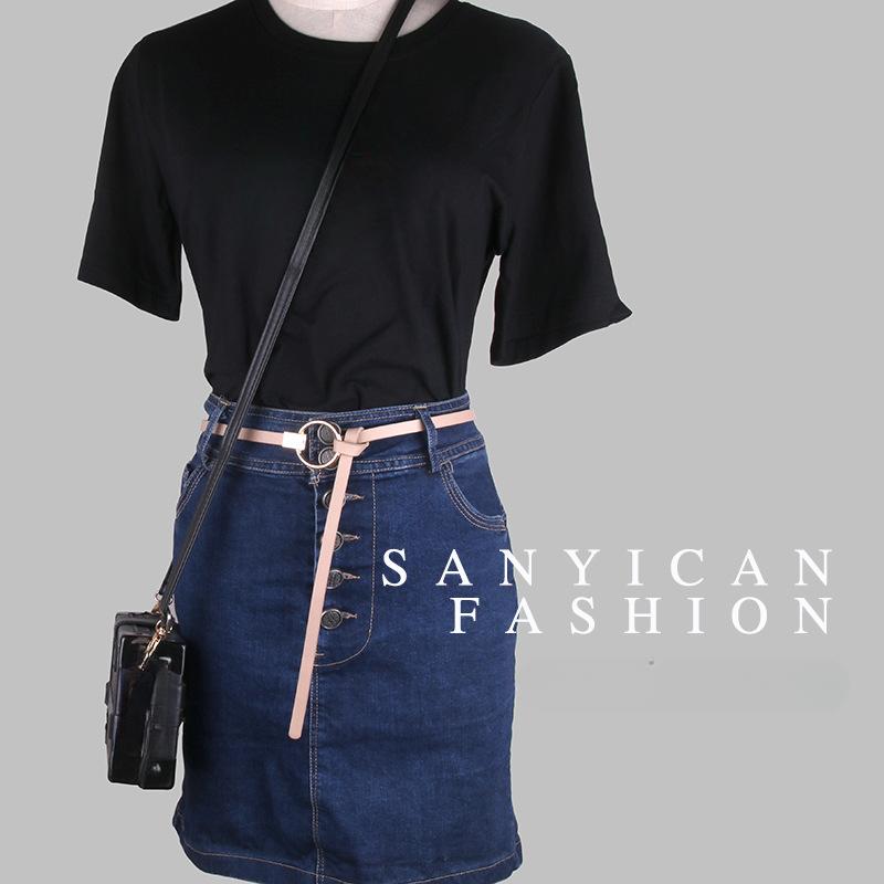 New Style Korean Women's Belt with Sweater Dress Decorative Tiny Leather Belt Versatile Women's Round Buckle Leather Belt